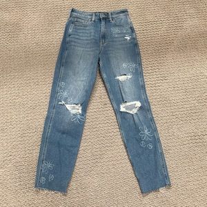 high rise flower mom jeans